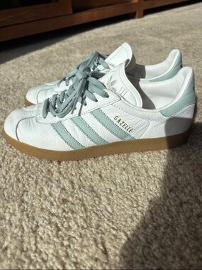 adidas Gazelle Women’s White & Mint Sneakers with Gum Sole